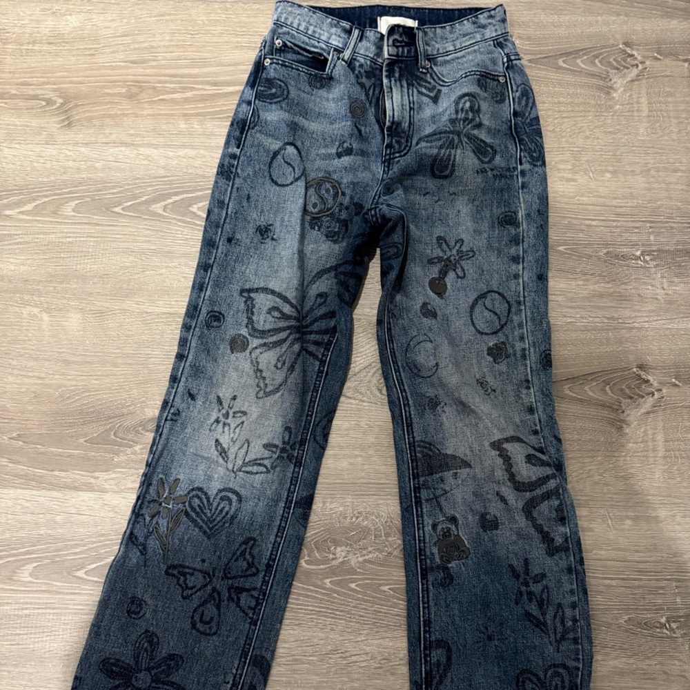BDG Dark Blue Patterned Straight Leg Jeans